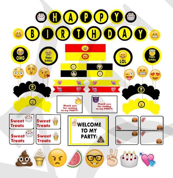 Emoji Birthday Party Theme Instant Printable Kit