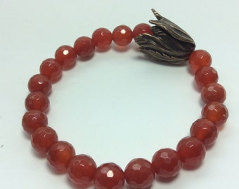 Carnelian Gemstone with antiqued Brass Flowerbud