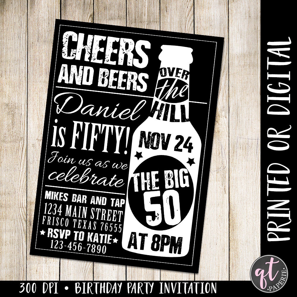 Cheers and Beers Invitation 50th Birthday Invitation Man