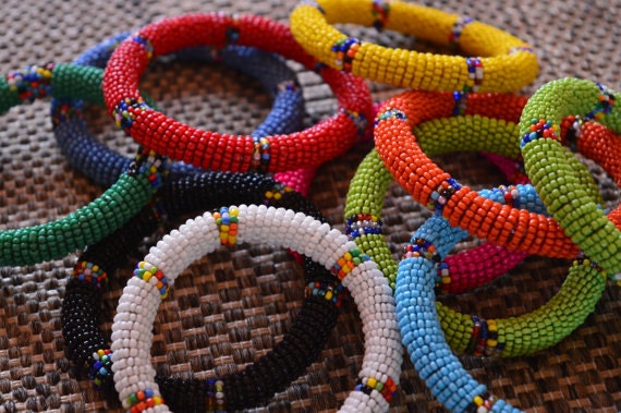 Maasai Beaded Bangles. African Bead Bracelets.