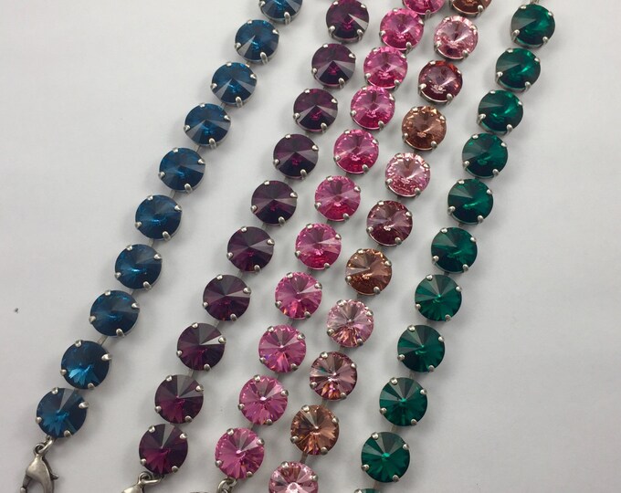 Pink Valentine's Swarovski crystal rivoli bracelet jewelry. Modern yet timeless statement bracelet for any special occasion. Bridal jewelry