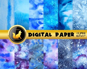 Blue Space Galaxy Watercolor Digital Paper,Watercolor Scrapbook Paper,Watercolor Background,Watercolor Space,Space paper,scrapbooking paper