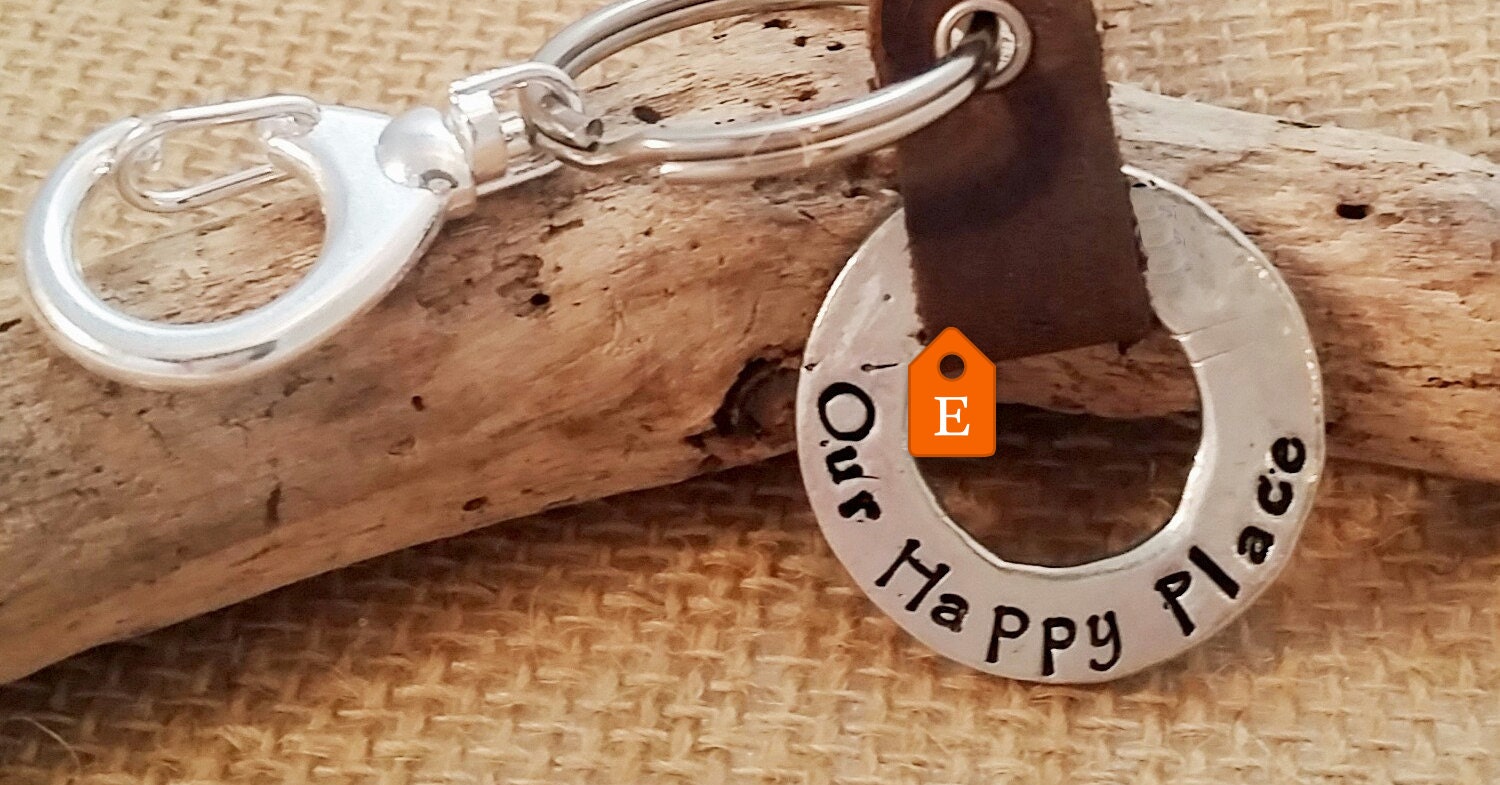 Personalized Leather and Pewter Key chain Custom Keychain