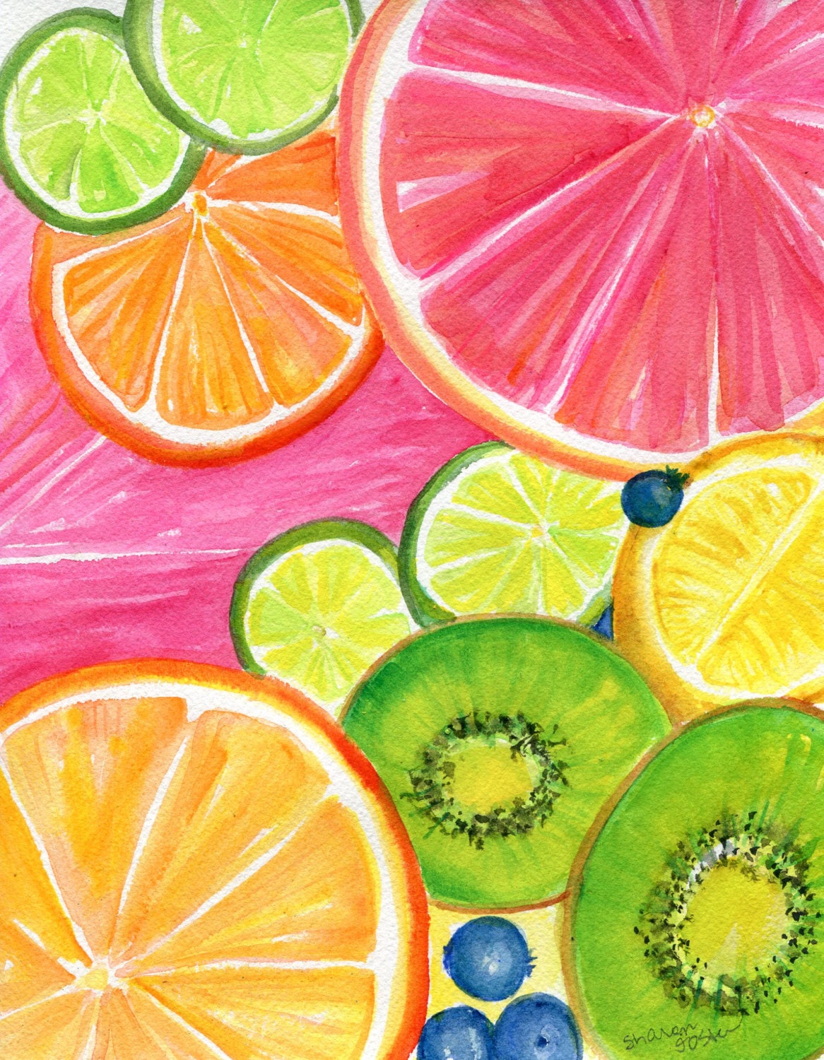 Citrus Watercolor Painting Kiwis Grapefruit Lemon Orange