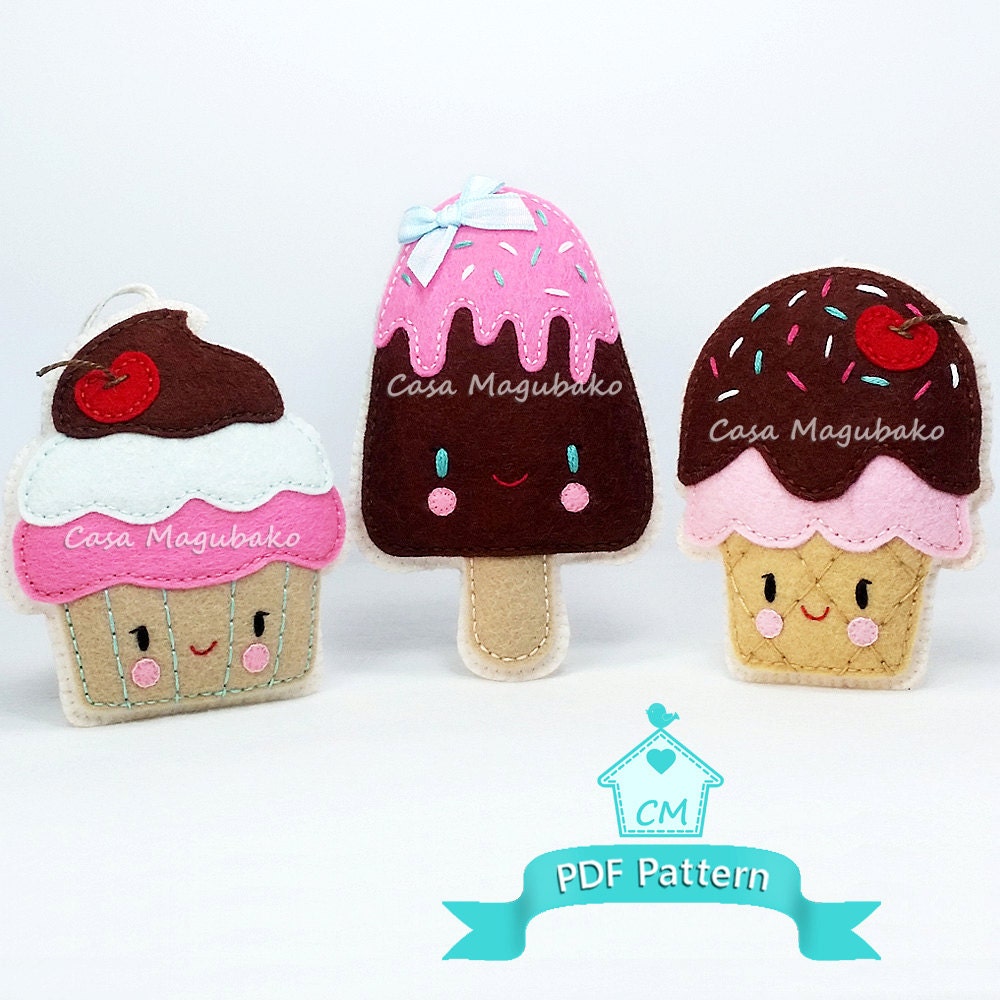 PDF Pattern Cupcake Ice Cream Cone & Ice Pop Felt Pattern