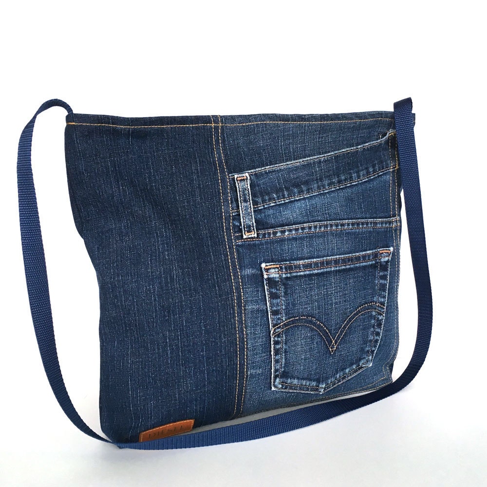 Cross body purse recycled blue jean messenger bag recycled