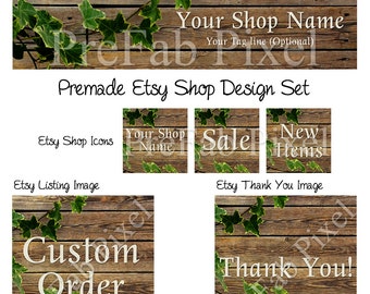 Etsy Banner Set, Wood Etsy Cover Banner, Ivy Etsy Shop Banner, Rustic Shop Banner, Vine Shop Banner, Wooden Etsy Banner, Leaf Shop Banner
