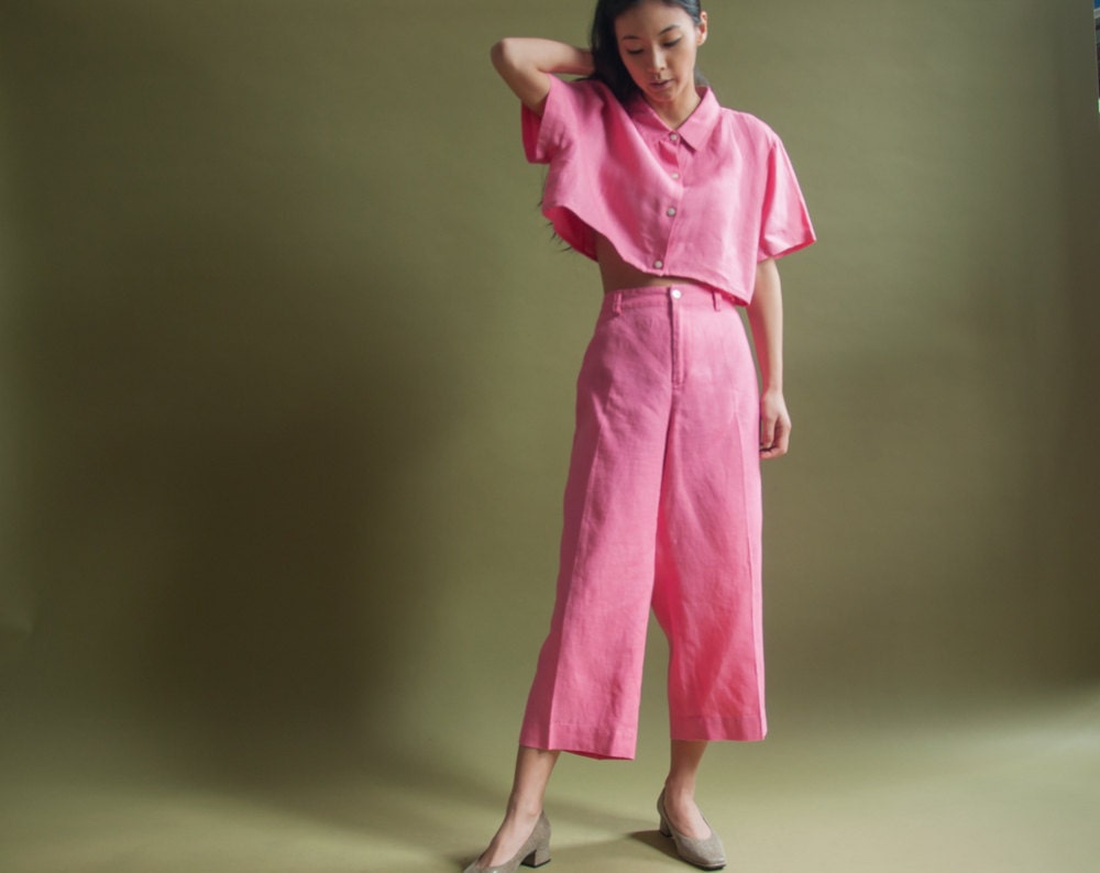 linen pink pants