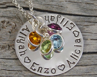 Hand Stamped Jewelry - Personalized Jewelry - Mother Necklace - Sterling Silver Necklace - Fits 30 Characters - Names and Birthstones
