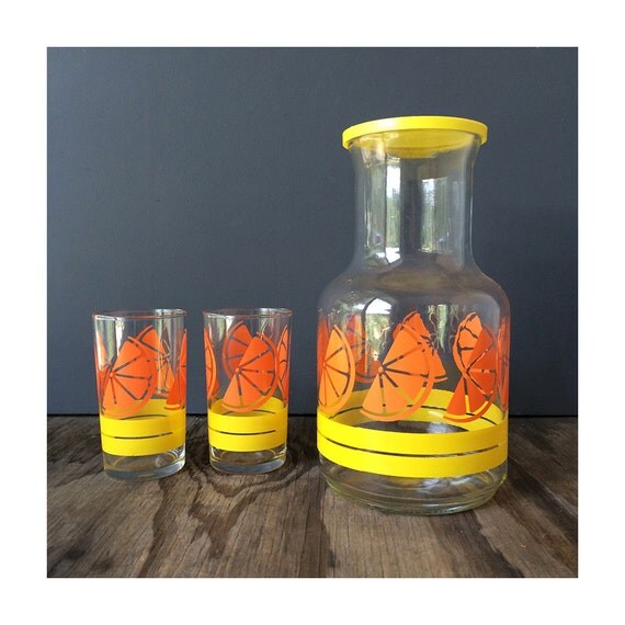 Libby Juice Pitcher and Glasses Orange by JustSmashingDarling