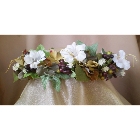 White Trumpet flower floral head wreath bridal crown boho