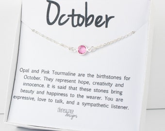 October Birthstone Swarovski Silver Necklace, Rose Pink Swarovski Birthstone Silver Necklace, October Birthstone Jewelry, Gifts Under 20