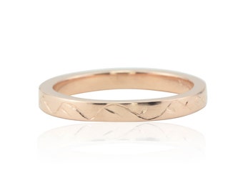 Rose Gold Ring with Hand Engraved Vine Motif - 2.5mm Square Edge Wedding Band - LS4726