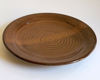 Amber and Brown Dinner Plate - Wheel Thrown Red Clay Pottery - Ready to Ship