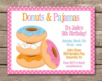 Donuts And Pajamas Invitation, Pajamas And Donuts Invitation, Donut Invitation, Donut Party Invitation, Donut Birthday Invitation, PRINTABLE