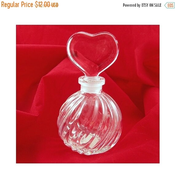 Perfume Bottle, Glass with Heart Shape Stopper, Vintage c1970s