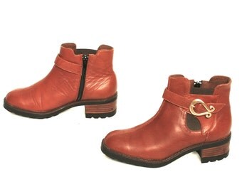 size 5 PLATFORM tan leather 80s 90s CHELSEA zip up high heel ankle boots