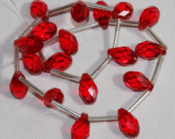 18 pcs of Red crystal beads faceted briolette beads 8x13mm, red teardrop beads