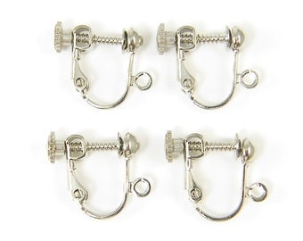 20 Pcs Rhodium Tone Antique Silver Clip on Earring Findings Silver Plated Screw Back with Loop |S15-3|20