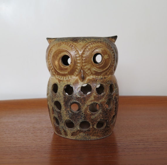 Owl Figurine Votive Candle Holder Lantern Mid Century Japan