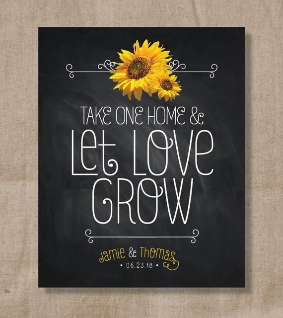 Download Sunflower Chalkboard Wedding Favor Sign Let Love Grow Favor