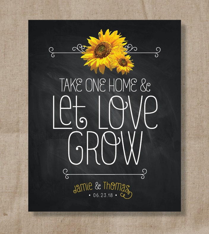 tags wedding favor printable Favor Wedding Chalkboard Sunflower Let Grow Love   Sign
