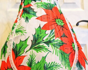Vintage Poinsettia Half Apron For Women Christmas Apron Retro Apron Hostess Apron