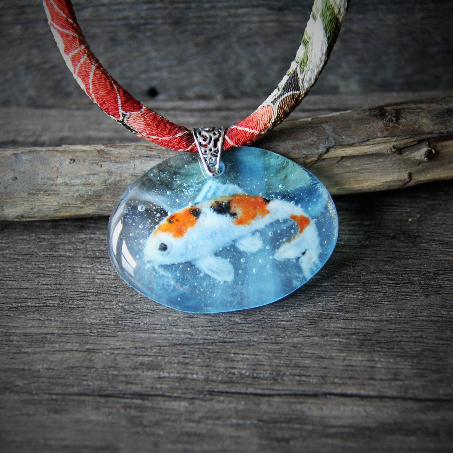 Beautiful Koi fish in the water fused glass pendant