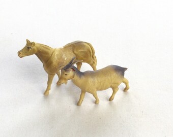 Celluloid Horse and Goat Putz Nativity Farm Animals 1920's Set of 2