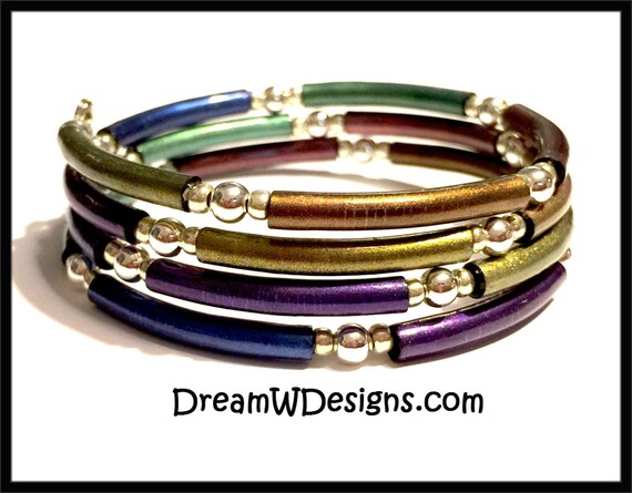 Earth Tone Bracelet / Chakra Bracelet / Beaded Bracelet / Multi Strand Bracelet / Wire Wrap Bracelet / Multicolor Bracelet / Cuff Bracelet