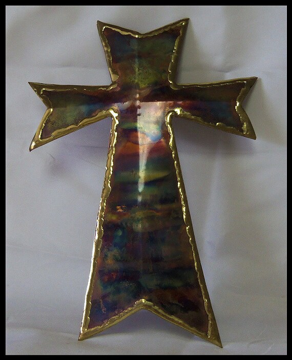 Michigan Copper Cross Flame Torched Large Rustic Home Decor