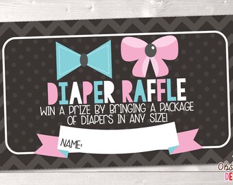 Instant Download Printable Diaper Raffle Tickets Chevron Stripes & Bows Gender Reveal Party or Gender Neutral PDF