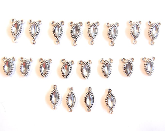 20 Small Acrylic Faceted Marquis-Shaped Connector Charms Variety