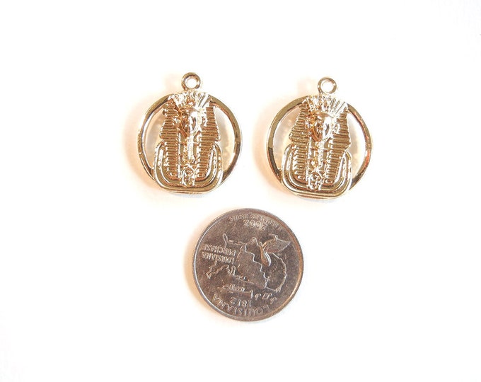 Pair of Round King Tut Charms Gold-tone Double Sided