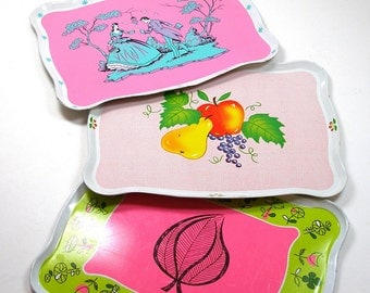60's Tin Toy Tea Trays in pinks, by Ohio Art, Instant collection.