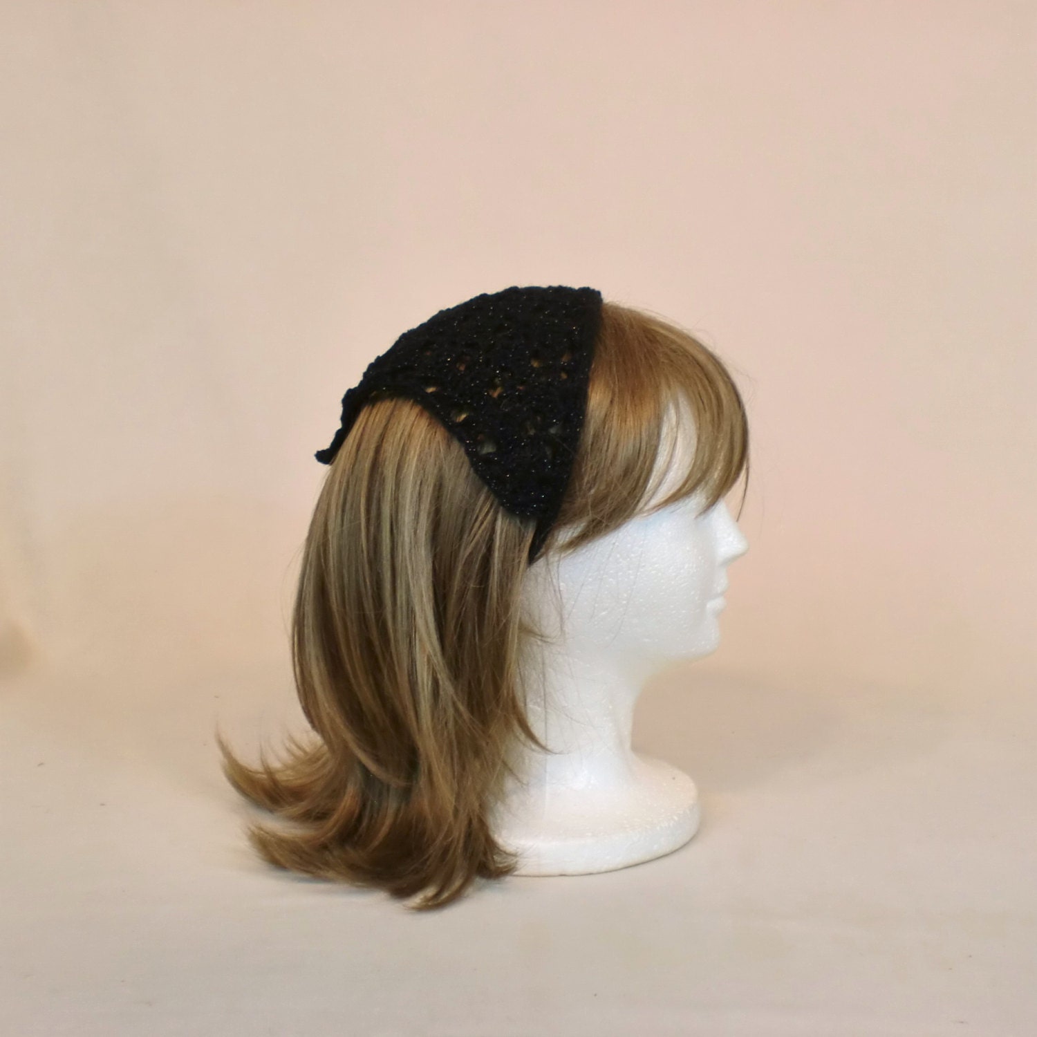 Black Crochet Hair Bandana Headband Boho Lace Head Kerchief