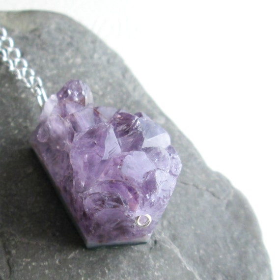 Large Raw Amethyst Necklace Rough Crystal Stone Jewelry