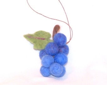 Christmas Ornament - Miniature Ornament - Bunch of Grapes - Blue Concord Grapes - Needle Felted - Fruit Ornament - Christmas Gift