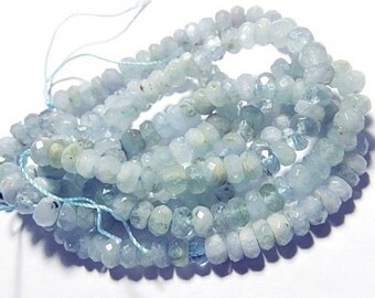 Aquamarine Gemstone Bead. Faceted Rondelle, Semi Precious Gemstone. 6mm to 6.5mm. Strand - Select 2" to 15" Length. (4aq)
