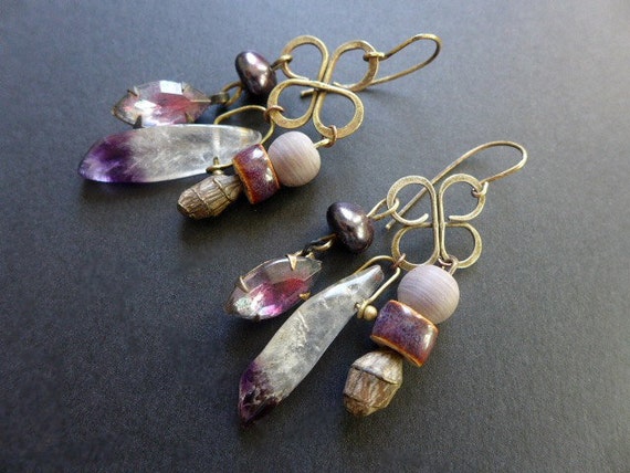 Essomenic. Purple assemblage earrings.