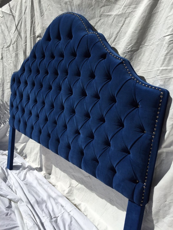 Royal Blue Extra Tall King Size Tufted Headboard with a Row of