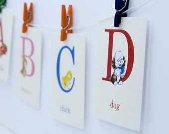 Baby ABC Alphabet Retro Style Flashcards - 4x6 OR 5x7 - Set of 26 | ABC Flash Cards, Alphabet Flash Cards