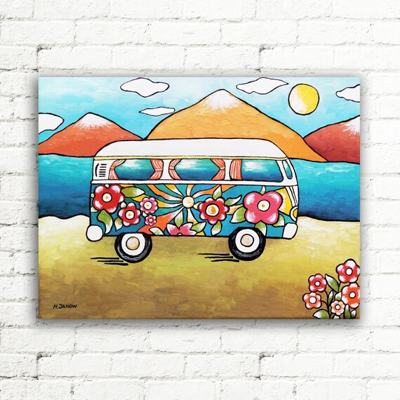 VW Bus Colorful Painting Wall Decor Volkswagen by hjmArtGallery