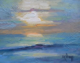 Impressionist Seascape Sunrise Oil Painting, 6x8" original art, Daily painting