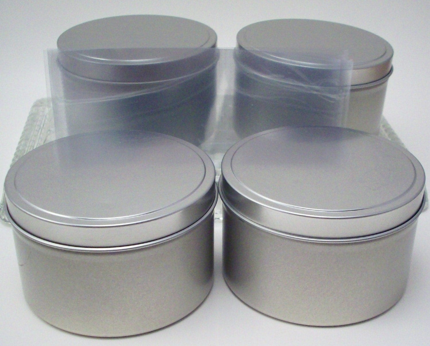 4 Empty 8 Ounce Tins with Lids and Shrink by ManInTheMoonHerbs