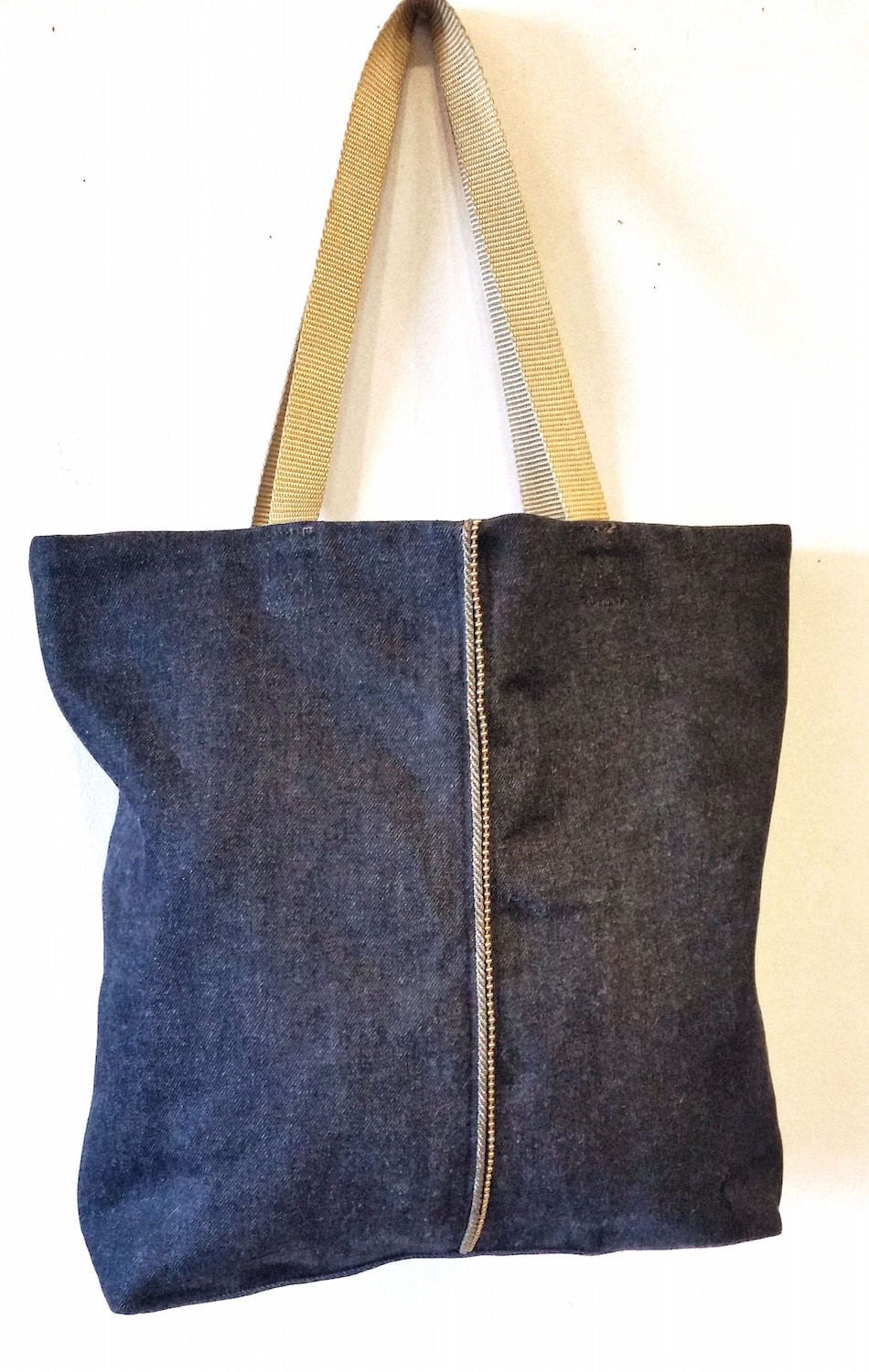 Small Denim Tote Bag Vegan Bag in Blue Denim with Bead Chain