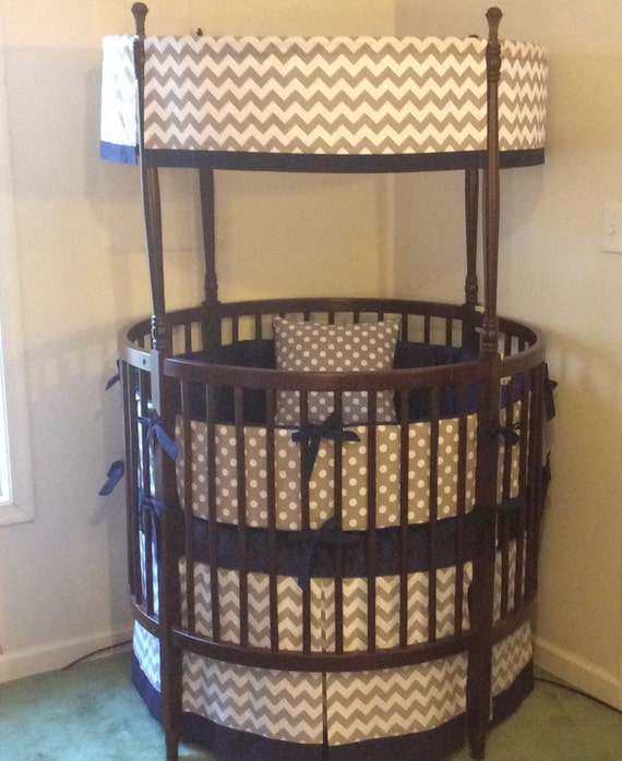 DEPOSIT Round Crib Bedding Navy and Gray Made To Order