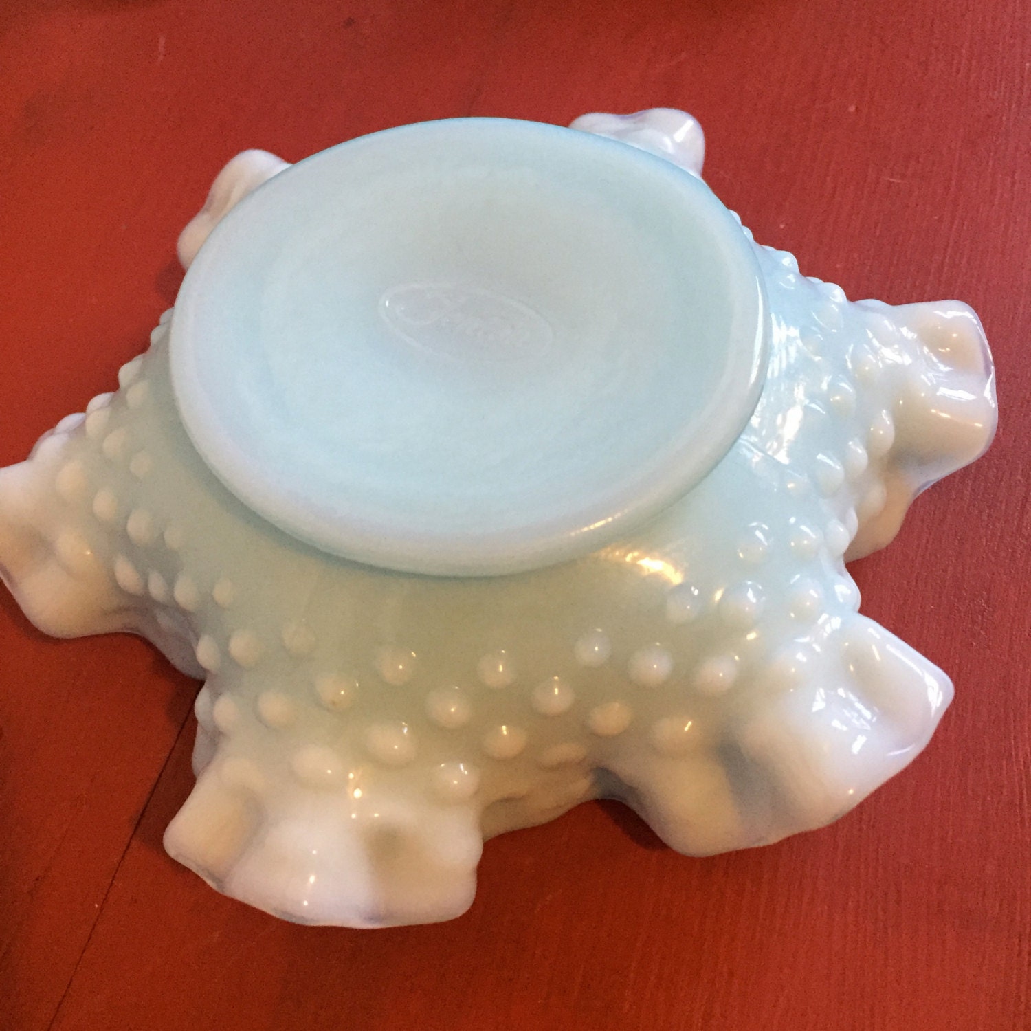 Blue Fenton Hobnail Milk Glass Candy Dish Vintage 1950s Light