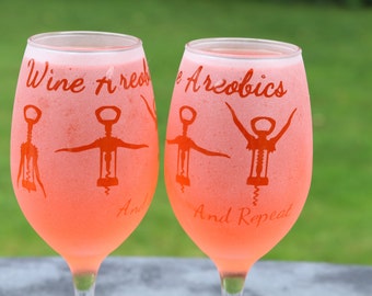 Wine Areobics Frosted Etched White Wine Glasses Set Of 2