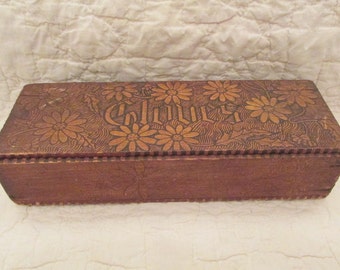 Vintage Wood Pyrography Gloves Box needs TLC SALE
